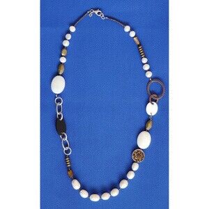 Silpada N1996 Retired Pearl, Brass & Brown Lip Shell Necklace 24" Lobster Clasp